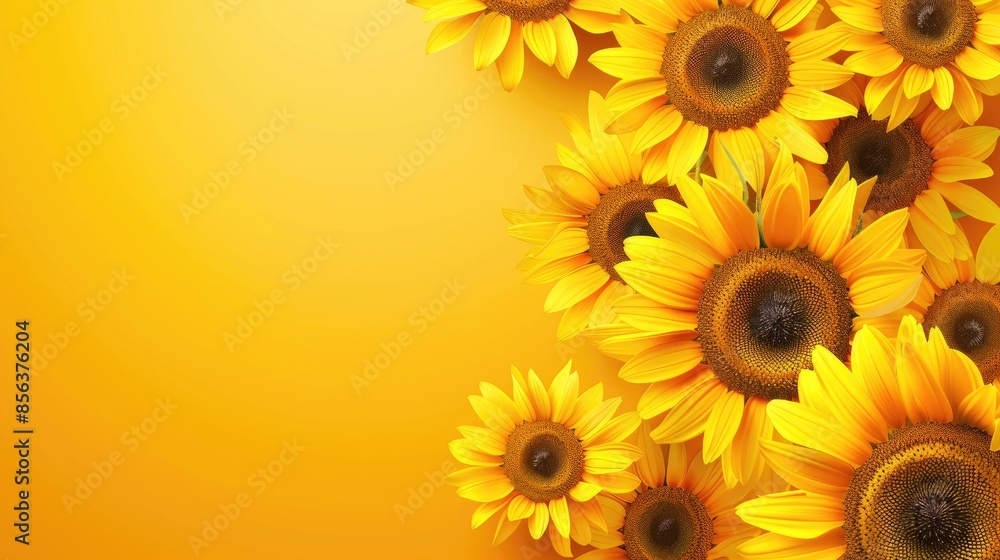 Obraz premium Yellow background with sunflowers Space for text