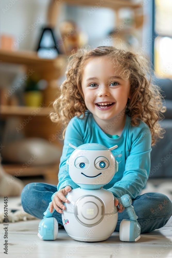 Happy child with robot. Funny kid playing at home. Happy child with robot. Funny kid playing at home.