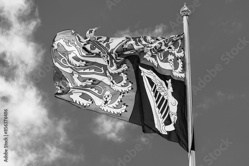 Φωτογραφία The Royal Standards of the United Kingdom, the British monarchy royal flag flyin