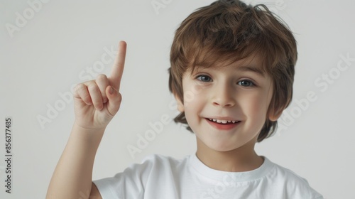 little school boy with finger direction