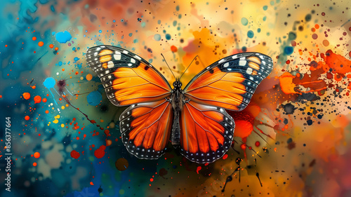 A Monarch butterfly with orange and yellow wings, a vibrant splash of color, graces a delicate wildflower in a watercolor painting.