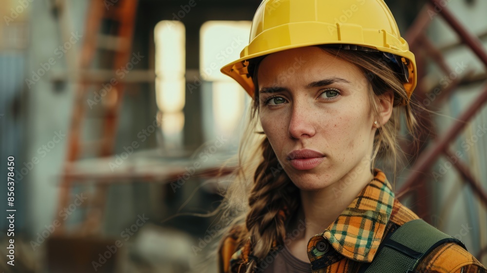 Portrait of confident female construction worker at construction site Portrait of confident female construction worker at construction site