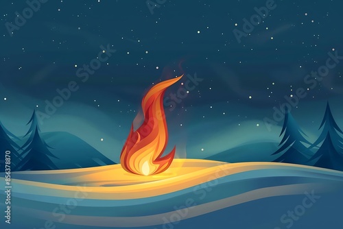 A glyph that captures the essence of a fire warming a cold wintera??s night photo