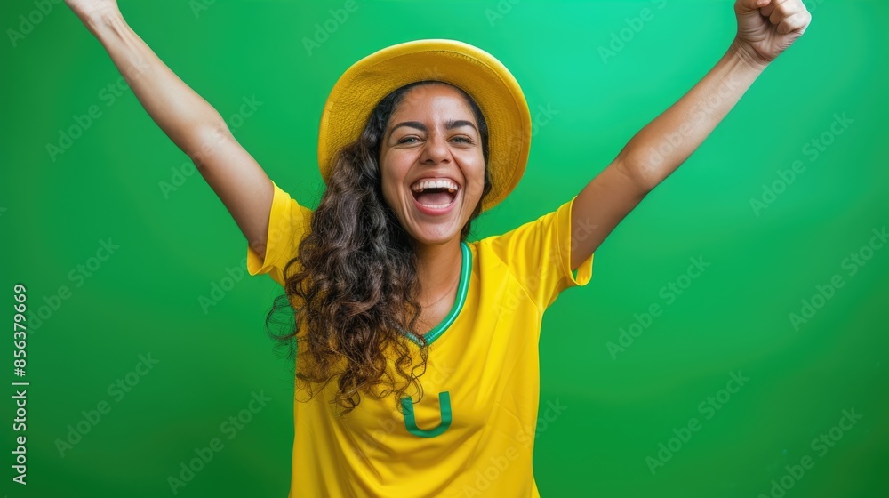 Female soccer fan supports club and team at World Cup. Female soccer fan supports club and team at World Cup.