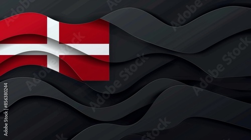 mockup of the Danish flag on a wavy black background, creating a visually appealing and patriotic design. photo