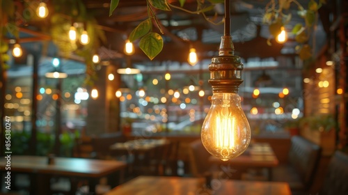 Light bulb decorates local restaurant with metal frame © 2rogan