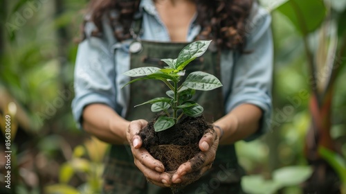 Woman holding a Ctenanthe lubbersiana plant Environment Ecology photo