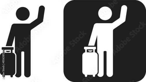 Man with Luggage Icon. Man Carrying Suitcase Icon Vector. Tourist Vector Icon. Human Baggage Traveling Vector Icon. Passenger Pulling Rolling Bag Icon. Vector illustration