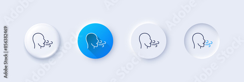 Breathing line icon. Neumorphic, Blue gradient, 3d pin buttons. Breath difficulties sign. Respiration problems symbol. Line icons. Neumorphic buttons with outline signs. Vector