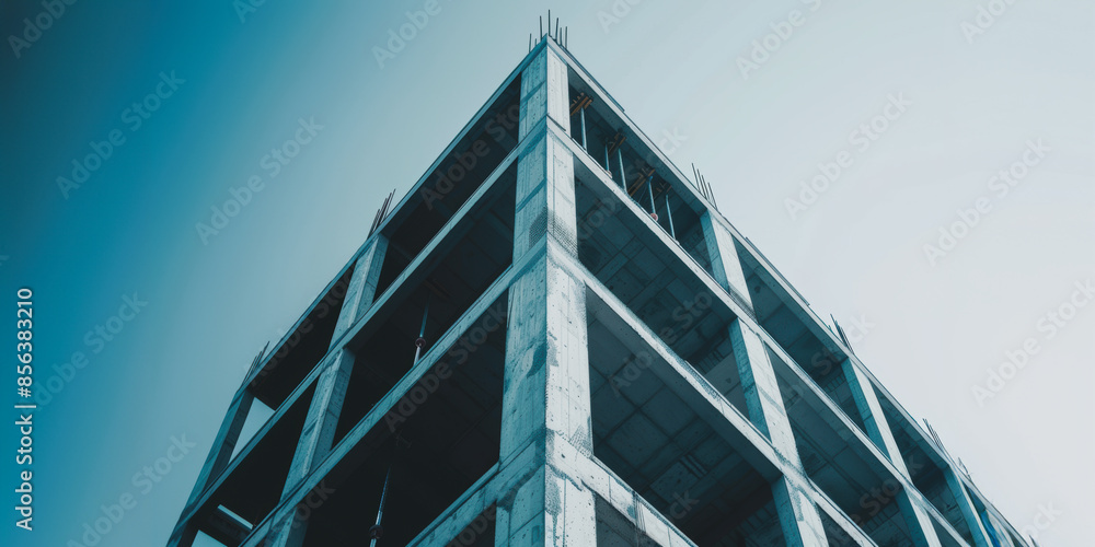 Construction of a modern building under a clear blue sky Construction of a modern building under a clear blue sky