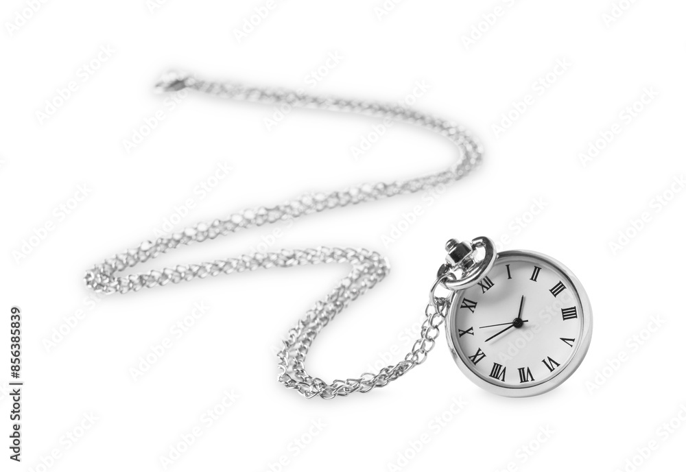 One silver pocket clock isolated on white One silver pocket clock isolated on white