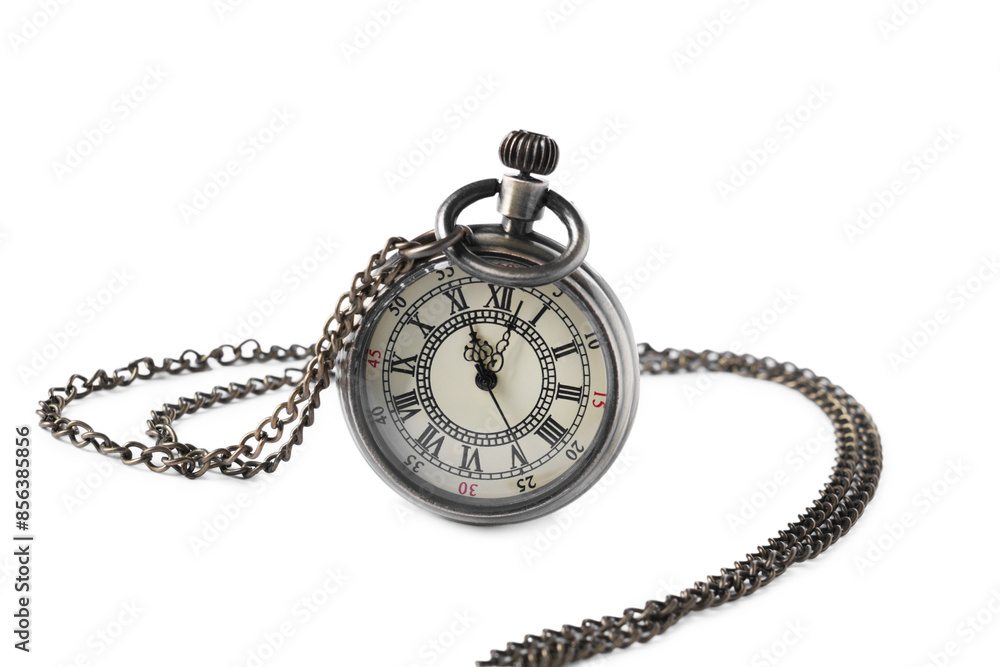 One pocket clock with chain isolated on white One pocket clock with chain isolated on white