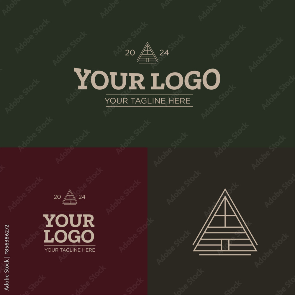 Cabin Hut Triangle Lineart Logo Green Branding Template Cabin Hut Triangle Lineart Logo Green Branding Template
