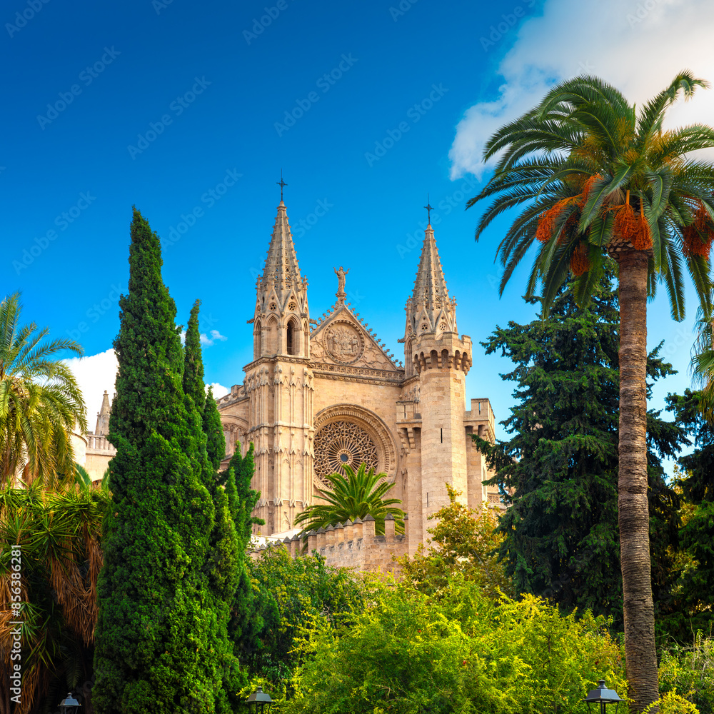 The Cathedral of Santa Maria of Palma and Parc del Mar near, Majorca, Spain The Cathedral of Santa Maria of Palma and Parc del Mar near, Majorca, Spain