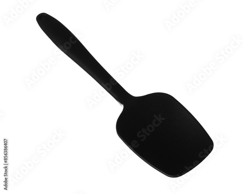 One black spatula isolated on white. Kitchen utensil
