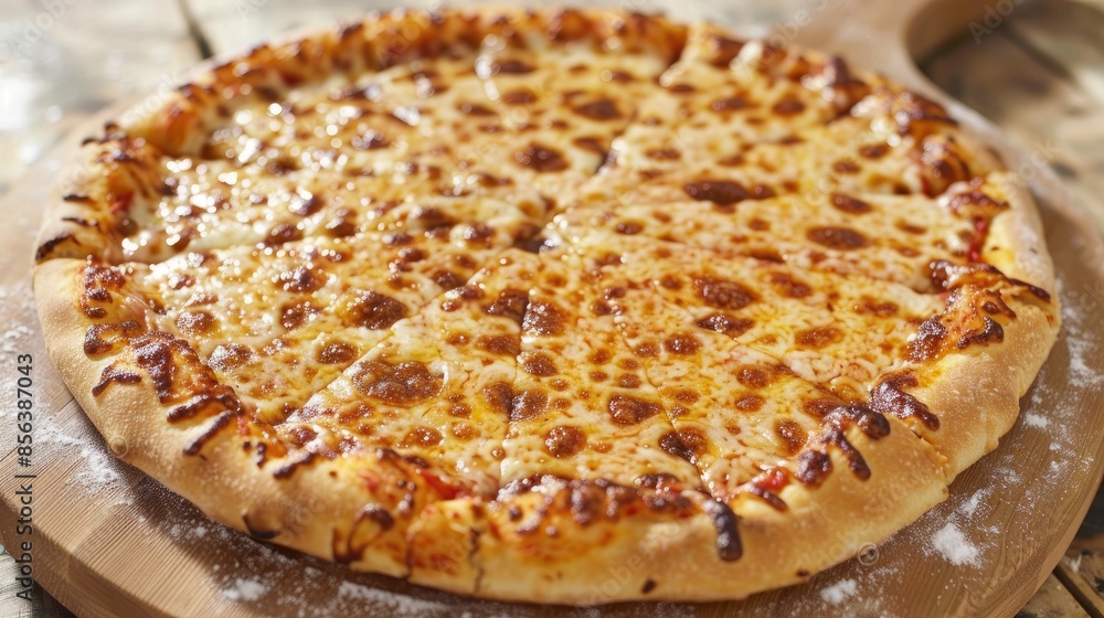Pizza displayed on a pale wooden surface Pizza displayed on a pale wooden surface