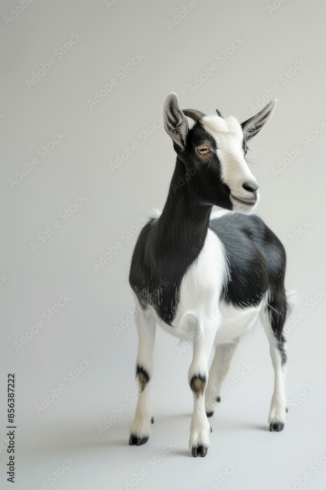 the beside view Kacang Goat standing, left side view, white copy space on right isolated on white background the beside view Kacang Goat standing, left side view, white copy space on right isolated on white background