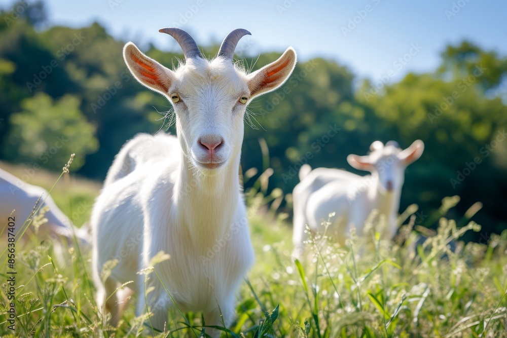View from beside body of a three Anglo-Nubian goat standing on grass, Awe-inspiring, Full body shot ::2 low Angle View View from beside body of a three Anglo-Nubian goat standing on grass, Awe-inspiring, Full body shot ::2 low Angle View