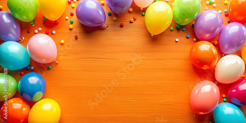 colorful balloons on a orange background