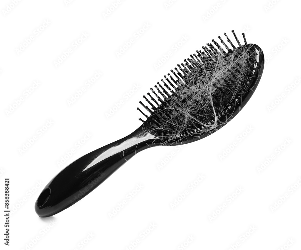 Brush with lost hair in air on white background Brush with lost hair in air on white background