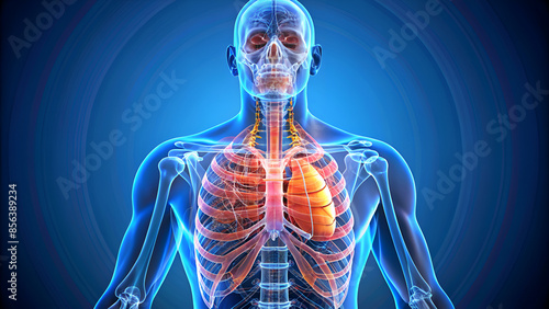 Human organ lungs and skeleton 3D render