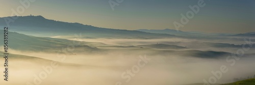 Landscape at sunrise around Volterra, Province of Pisa, Tuscany, Italy, Europe