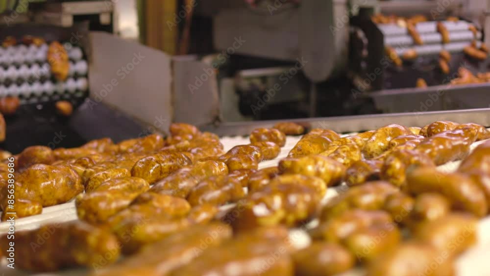 Harvested potatoes undergo sorting, cleaning, and packaging in a potato processing facility in slow motion. The process includes harvesting, sorting, cleaning, and packaging of fresh potatoes Harvested potatoes undergo sorting, cleaning, and packaging in a potato processing facility in slow motion. The process includes harvesting, sorting, cleaning, and packaging of fresh potatoes