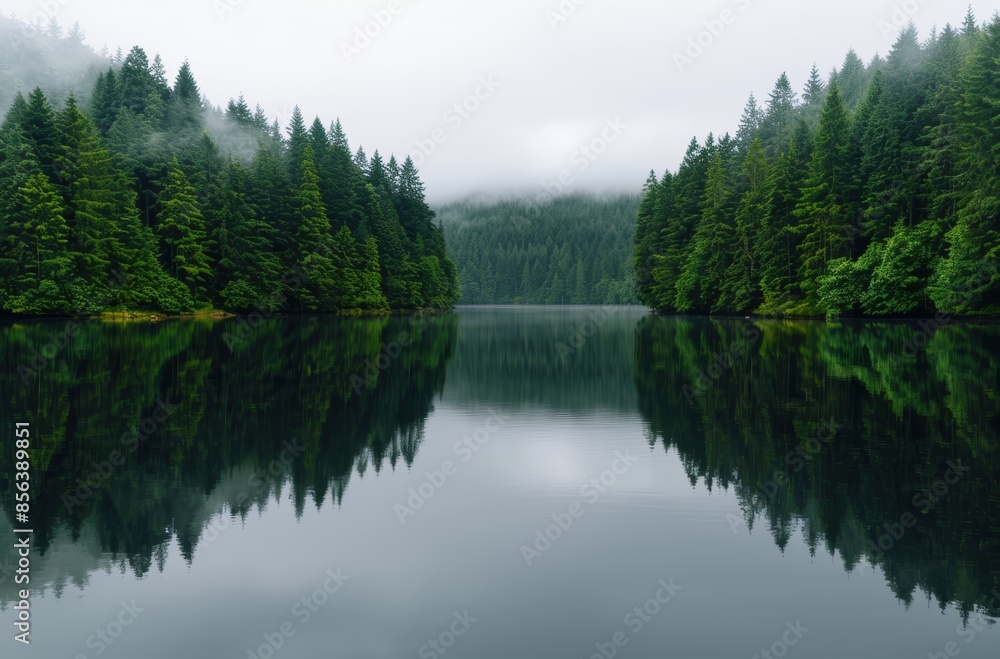 serene forest lake landscape with perfect reflection serene forest lake landscape with perfect reflection