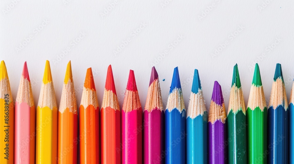 Vibrant colored pencils on a white background Vibrant colored pencils on a white background