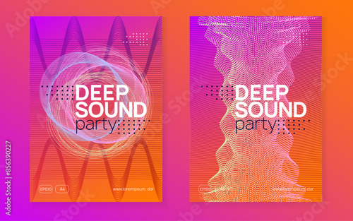 Dj Set. Psychedelic Radio Invitation. Electro Vector. Techno Concert Template. Green Fest Poster. Pink Music Background. Sound Event. Violet Dj Set