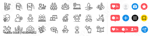 Hold box, Education and Engineering team line icons pack. Social media icons. Friendship, Best manager, Like web icon. Payment method, Move gesture, Best glasses pictogram. Vector