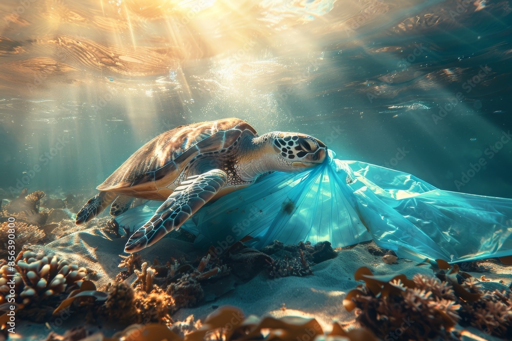 Ocean pollution caused by plastic bags. Sea turtles eat plastic bags ...