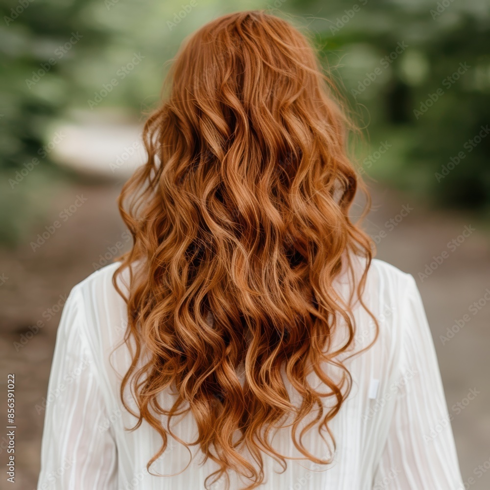 Naklejka premium Vibrant red curly hair flowing in the wind
