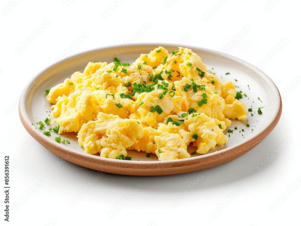 Ultra realistic, Scrambled eggs on the modern plate, Unsplash, Isolated, on white background Ultra realistic, Scrambled eggs on the modern plate, Unsplash, Isolated, on white background