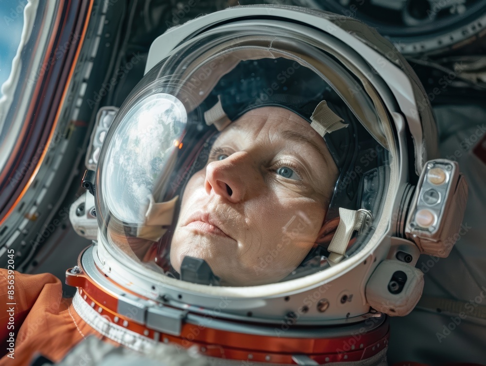astronaut in spacesuit looking thoughtful astronaut in spacesuit looking thoughtful