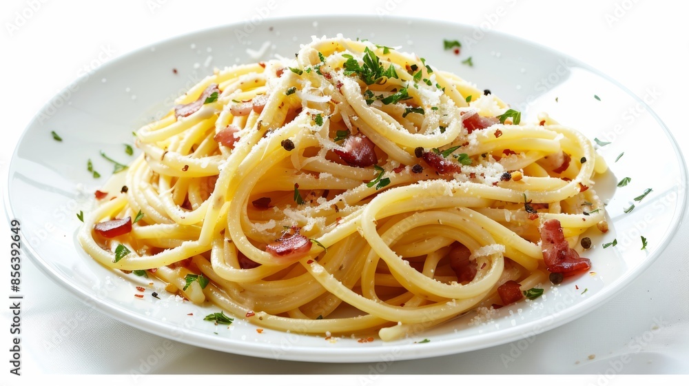 image of pasta carbonara for restaurant menu on white background image of pasta carbonara for restaurant menu on white background