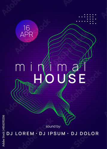 Music Poster. Edm Electro Template. Pink Discotheque Event. Concert Cover. Blue Sound Design. Nightclub Beat Invitation. Party Background. Green Music Poster