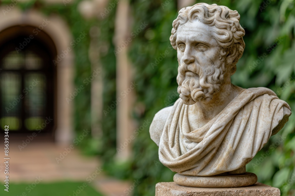ancient marble bust statue in a garden ancient marble bust statue in a garden