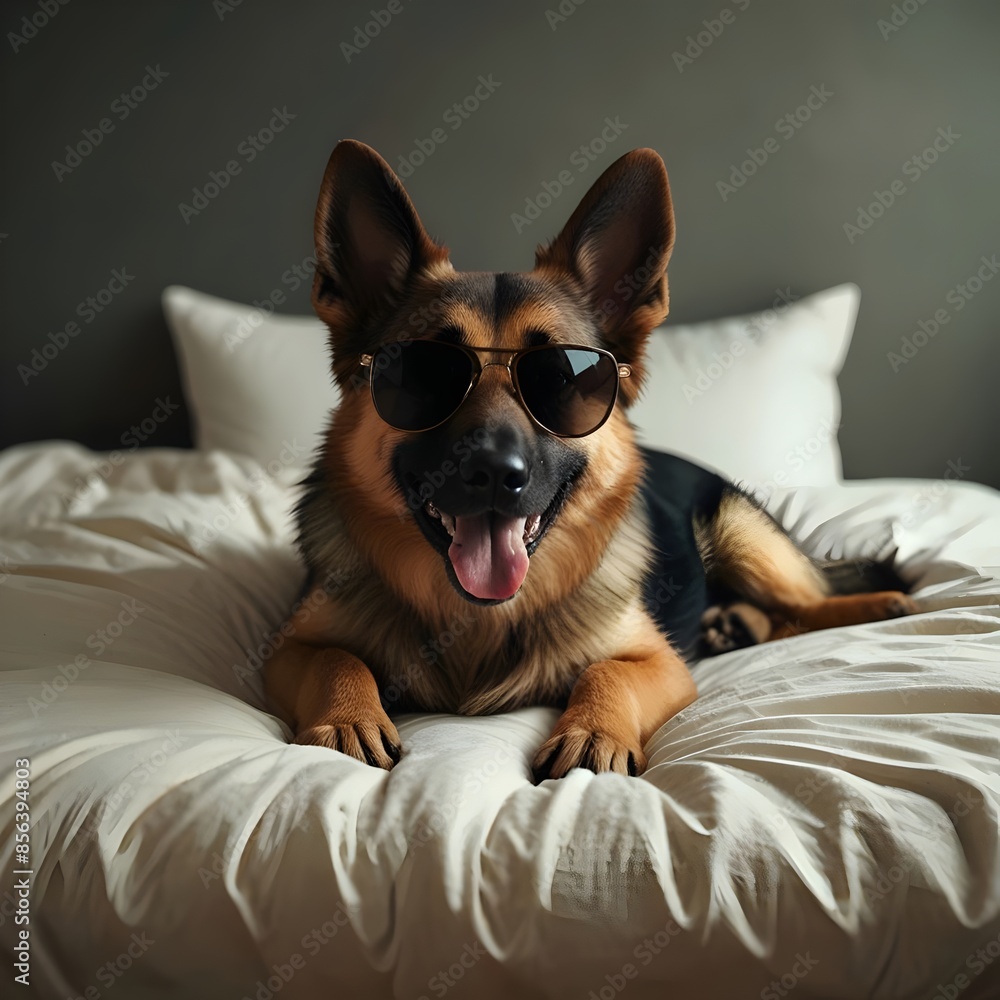 Fototapeta premium German Shepherd With Sunglasses Generative Art
