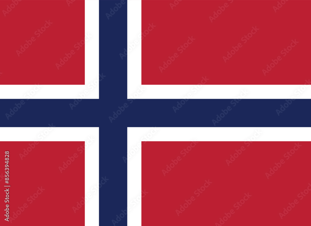 National flag of Kingdom Norway is red with navy blue Scandinavian cross National flag of Kingdom Norway is red with navy blue Scandinavian cross