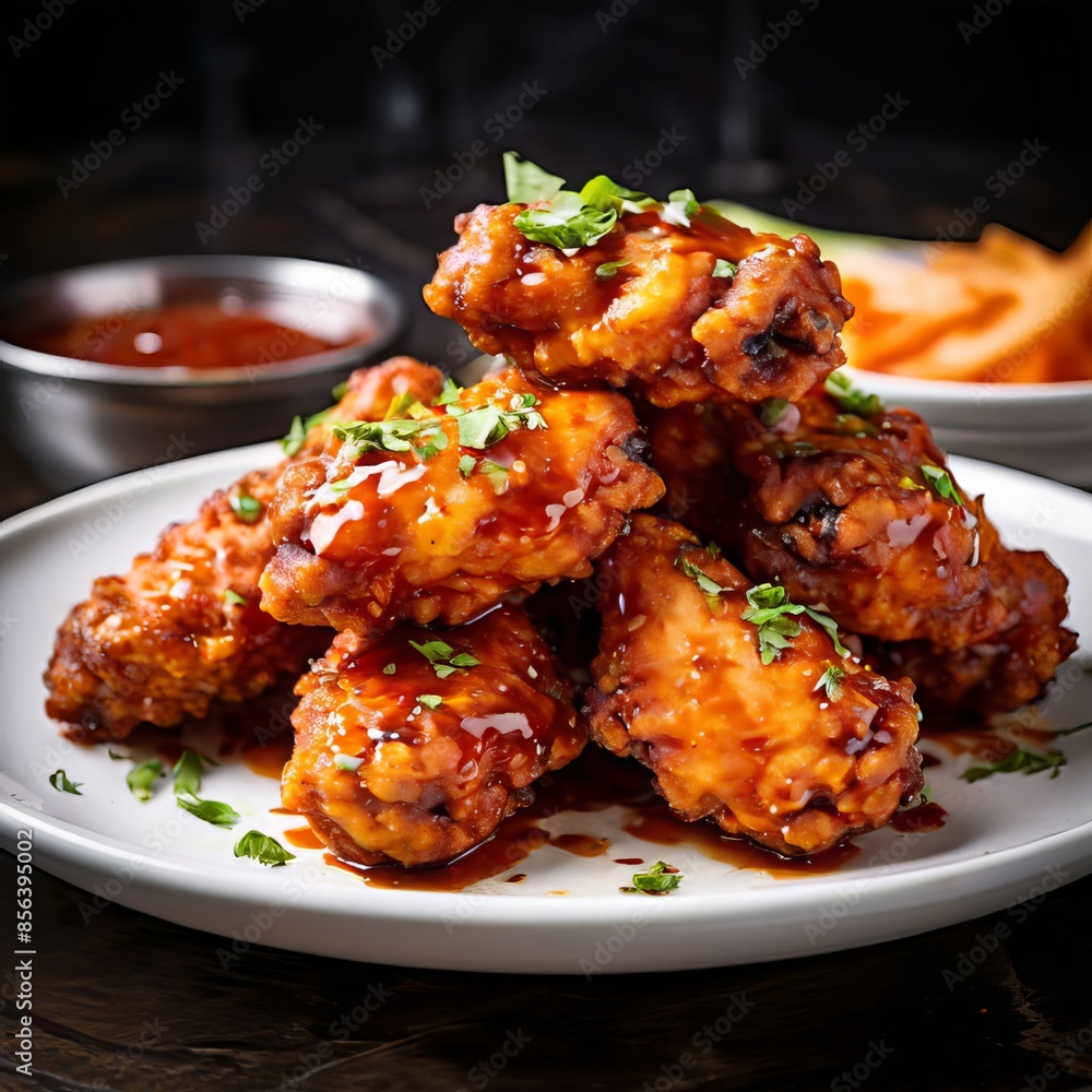 Boneless chicken wings dipped in buffalo With sauce. Boneless chicken wings dipped in buffalo With sauce.