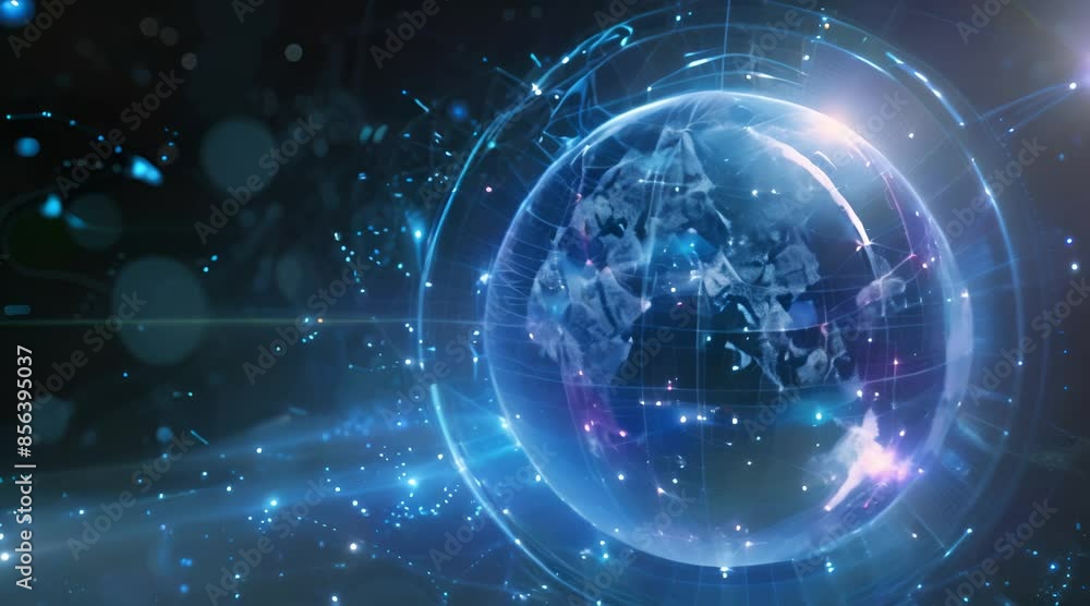 techno background blue light concept with globe and world map with laser light motion graphic video techno background blue light concept with globe and world map with laser light motion graphic video