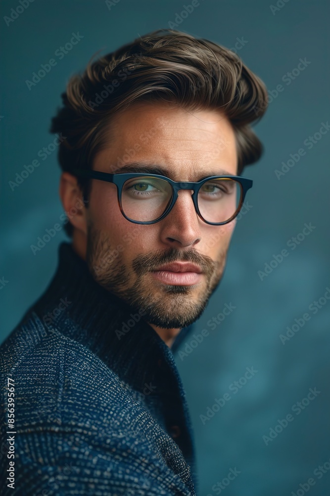 Elegant man in glasses over blue background Elegant man in glasses over blue background