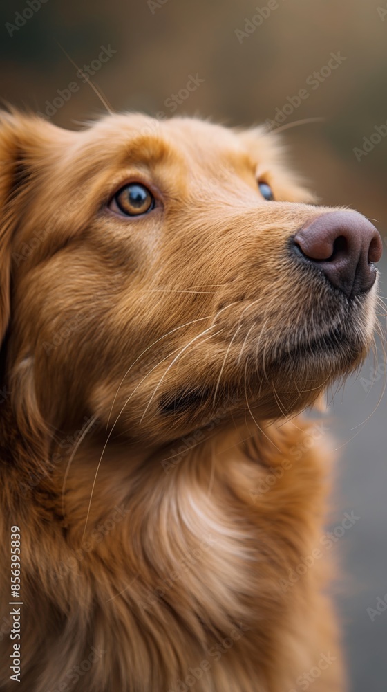 Obraz premium Profile of golden retriever looking into the distance during autumn season