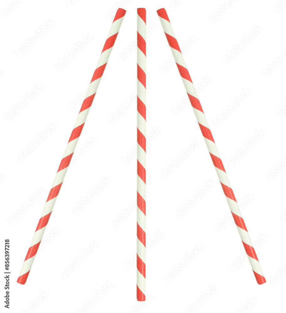 Classic red white striped drinking straws isolated on white background