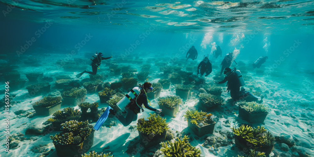 Marine scientists conduct coral restoration project in underwater nursery Marine scientists conduct coral restoration project in underwater nursery