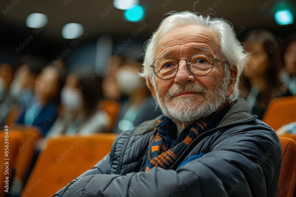 A retiree attending a financial planning seminar, preparing for the future. Concept of financial literacy and security. Generative Ai. A retiree attending a financial planning seminar, preparing for the future. Concept of financial literacy and security. Generative Ai.