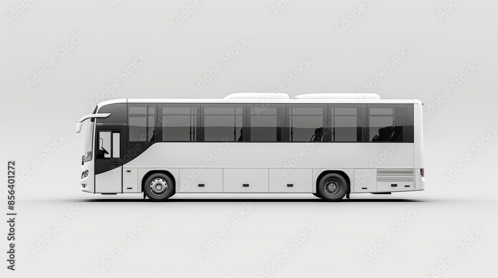 White Tour Bus Side View 3D Illustration. Transparent Background Object. In this view, you can see the white side of the bus. White Tour Bus Side View 3D Illustration. Transparent Background Object. In this view, you can see the white side of the bus.
