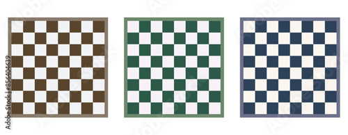 Set of blank vector chess boards in different colors, isolated on a transparent background