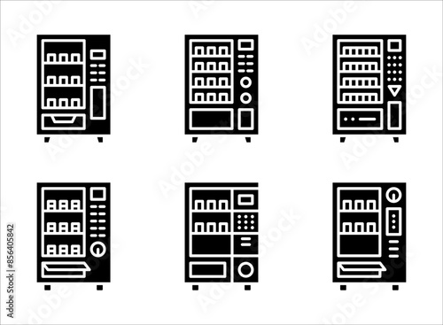 Vending machine icon set, Vending machine with snacks and drinks on white background.